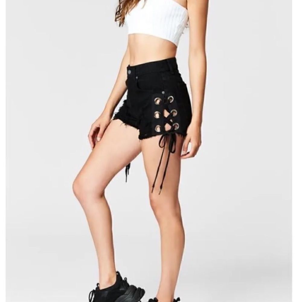 LF Carmar High Waist Side Lace Denim Jean Shorts